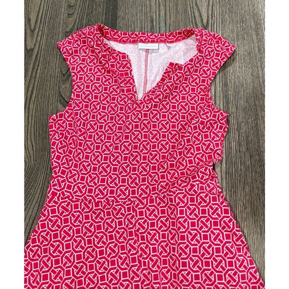 New York & Company Womens Fit Flare Dress Sleeveless Geometric Print Red Size M - Picture 8 of 11